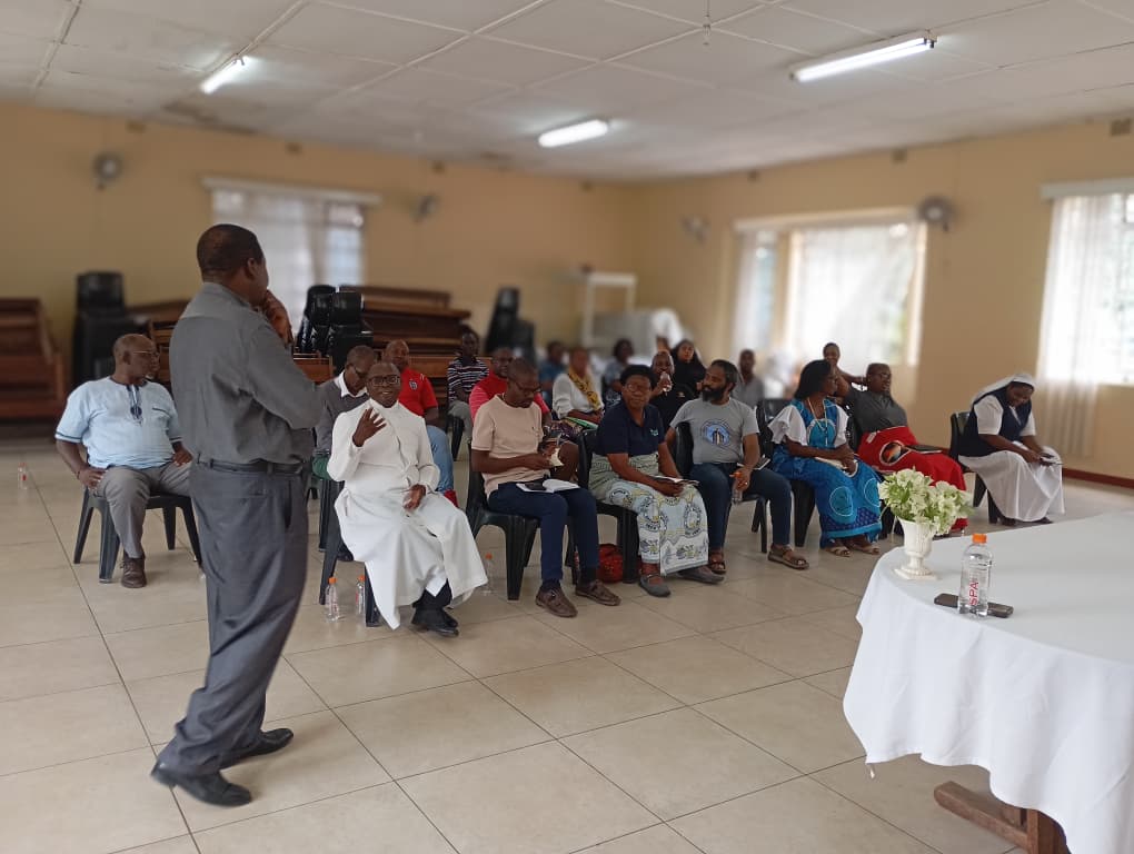 Fr. Frank Phiri, Pastoral Coordinator for the Archdiocese of Lilongwe, facilitates the liturgical orientation session at Maula Cathedral